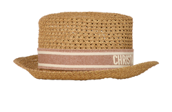 Christian Dior D-Bobby Trim Hat, Paper/Polyester, Beige/Pink, Sz S, 2*